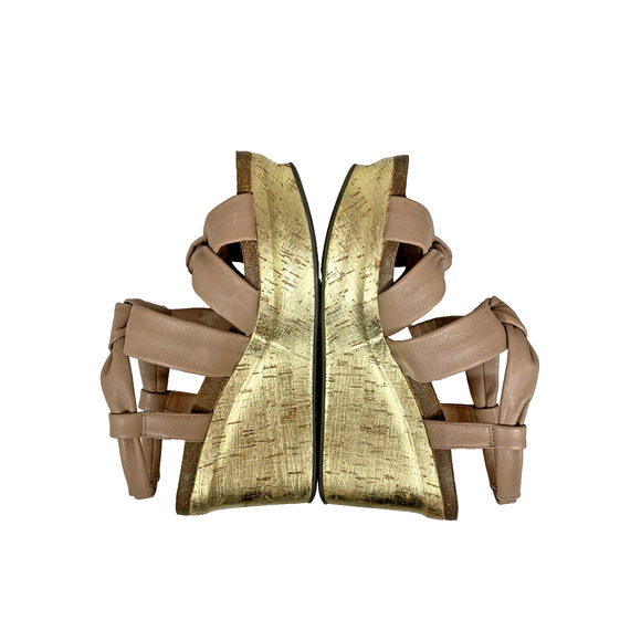 OTBT Far Side Platform Wedge Sandal Knotted Neutral Brown Taupe Leather Size 8.5 - Picture 7 of 10